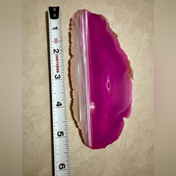 Pink Banded Agate Slice – Polished Crystal Display Stone 5.5” Vibrant Color - Picture 7 of 17